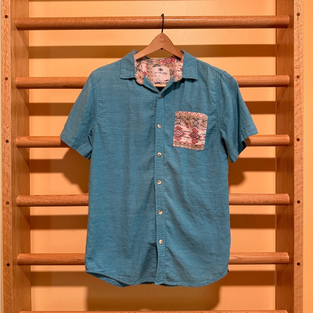 On the Byas Turquoise Short Sleeve Shirt with Patterned Pocket
